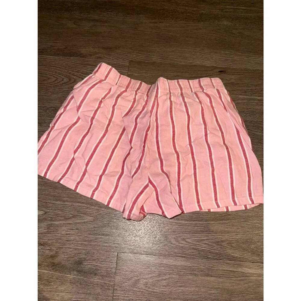 Striped Pink High-Waist Women’s Shorts with Elastic Waistband
